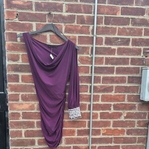 Symphony Purple One Shoulder Dress With Rhinestones.